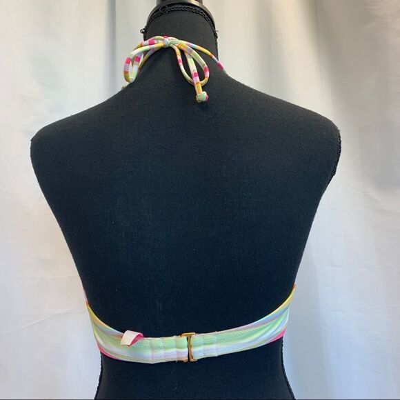 VICTORIA’S Secret neon multicoloured striped bikini top Sz 34DD - Picture 4 of 7